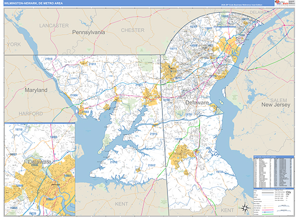 Wilmington-Newark Metro Area Wall Map